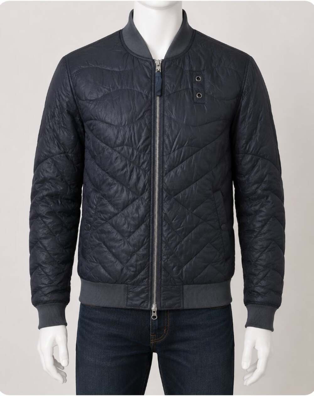 Blauer Nylolite Blue Gray Quilted Super Soft Down Zip Bomber Jacket Coat Medium